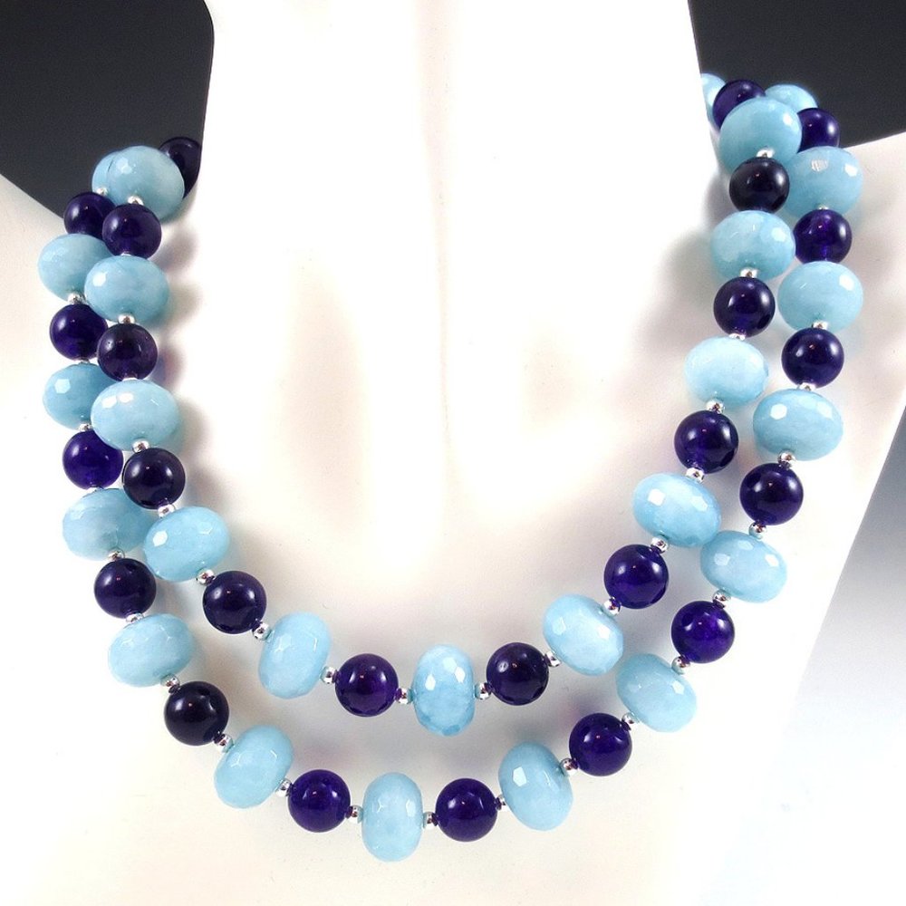 Aquamarine, Amethyst, and Sterling Silver Necklace